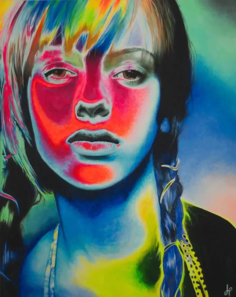 Portrait artwork in bold, luminous color by Jessa Lamoureux.