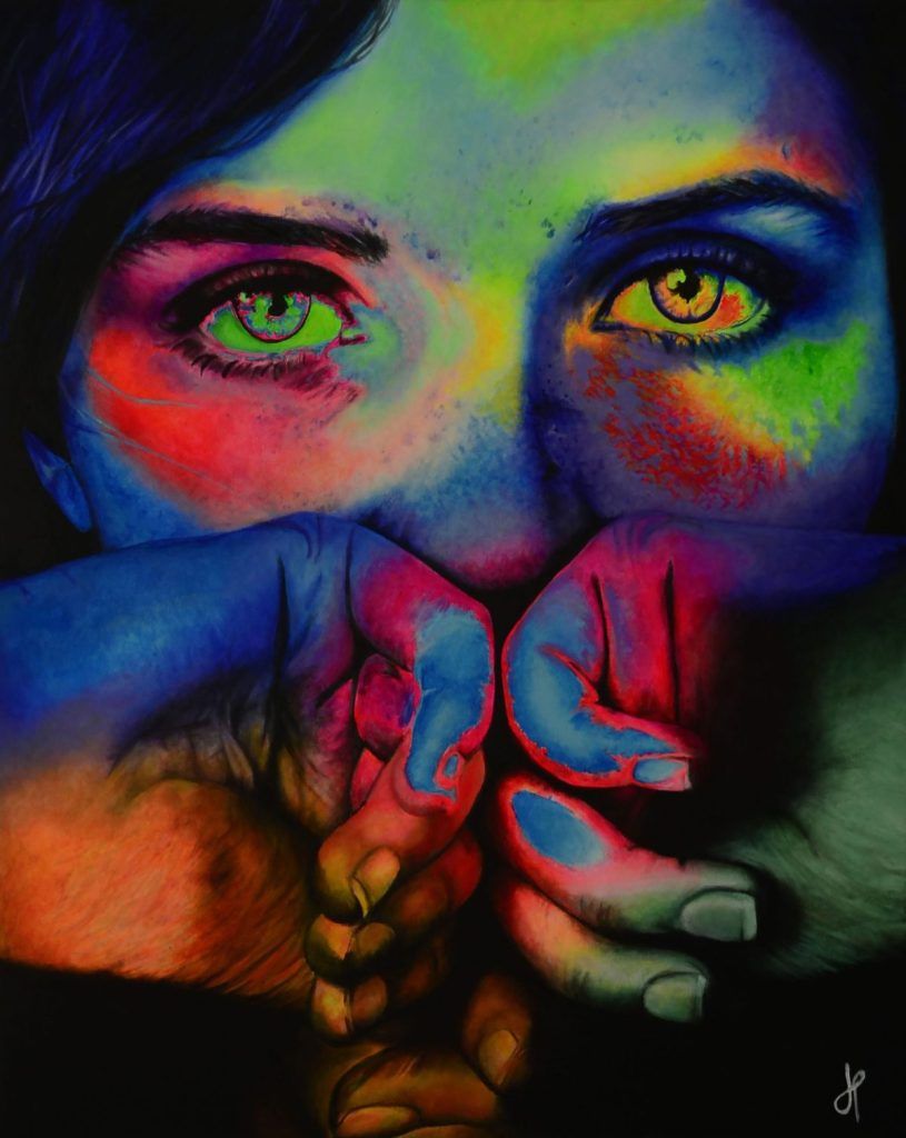 Portrait artwork in bold, luminous color by Jessa Lamoureux.
