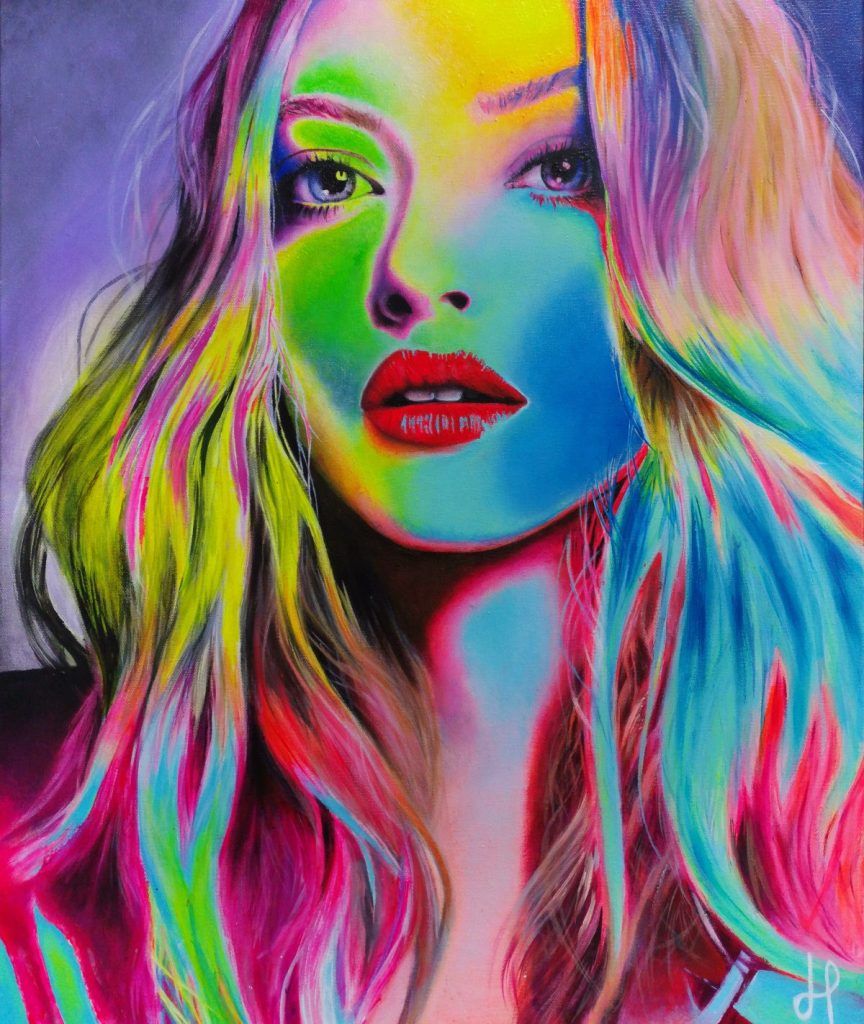 Portrait artwork in bold, luminous color by Jessa Lamoureux.