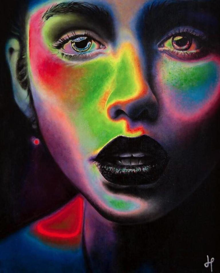 Portrait artwork in bold, luminous color by Jessa Lamoureux.