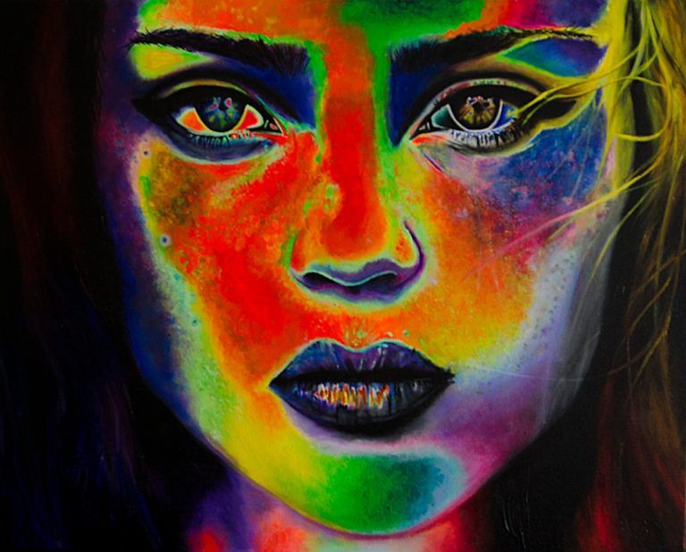 Portrait artwork in bold, luminous color by Jessa Lamoureux.